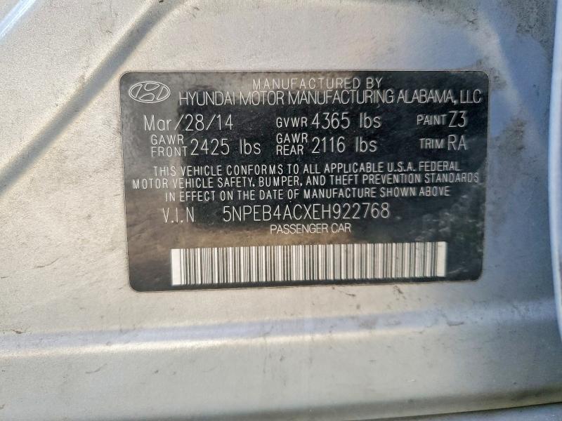 2014 Hyundai Sonata მანქანა იყიდება აუქციონზე, vin: 5NPEB4ACXEH922768, აუქციონის ნომერი: 78119095
