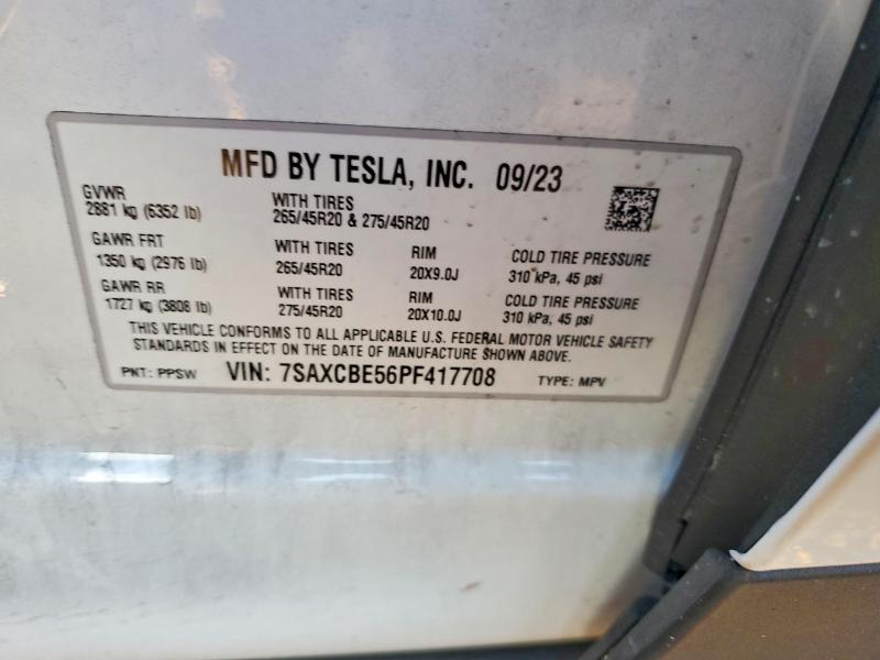2023 Tesla Model X მანქანა იყიდება აუქციონზე, vin: 7SAXCBE56PF417708, აუქციონის ნომერი: 78681635