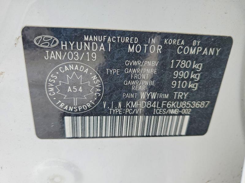 75784175 :رقم المزاد ، KMHD84LF6KU853687 vin ، 2019 Hyundai Elantra مزاد بيع