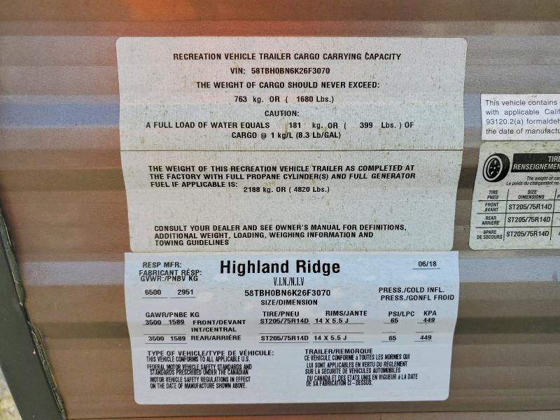 Продаж на аукціоні авто 2019 Highland Ridge Highland Ridge, vin: 58TBH0BN6K26F3070, номер лоту: 77799185