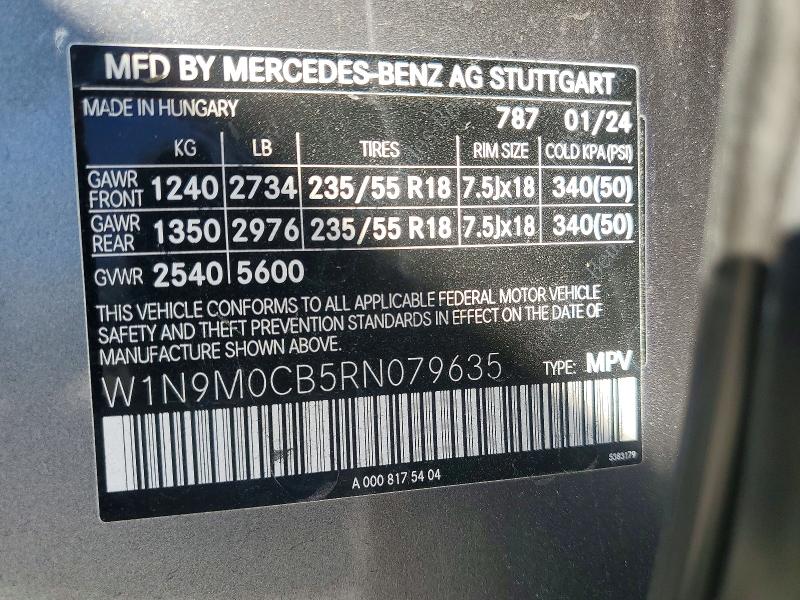Aukcja sprzedaży 2024 Mercedes-benz Eqb, vin: W1N9M0CB5RN079635, numer aukcji: 75974315