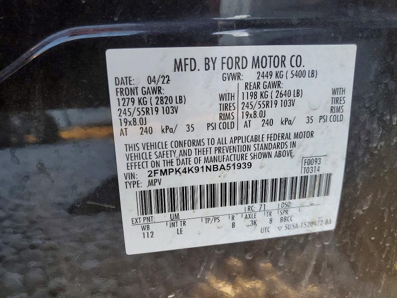 Aukcja sprzedaży 2022 Ford Edge, vin: 2FMPK4K91NBA51939, numer aukcji: 76256315