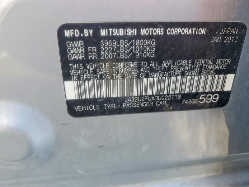 Aukcja sprzedaży 2013 Mitsubishi Lancer, vin: JA32U2FUXDU022118, numer aukcji: 76609675