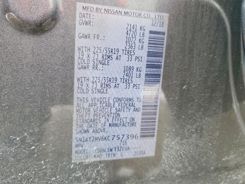 Aukcja sprzedaży 2019 Nissan Rogue, vin: 5N1AT2MV6KC757396, numer aukcji: 75834895