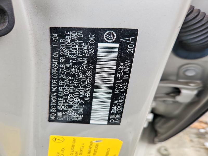 76909955 :رقم المزاد ، JTHBA30G355088457 vin ، 2005 Lexus Es 330 مزاد بيع