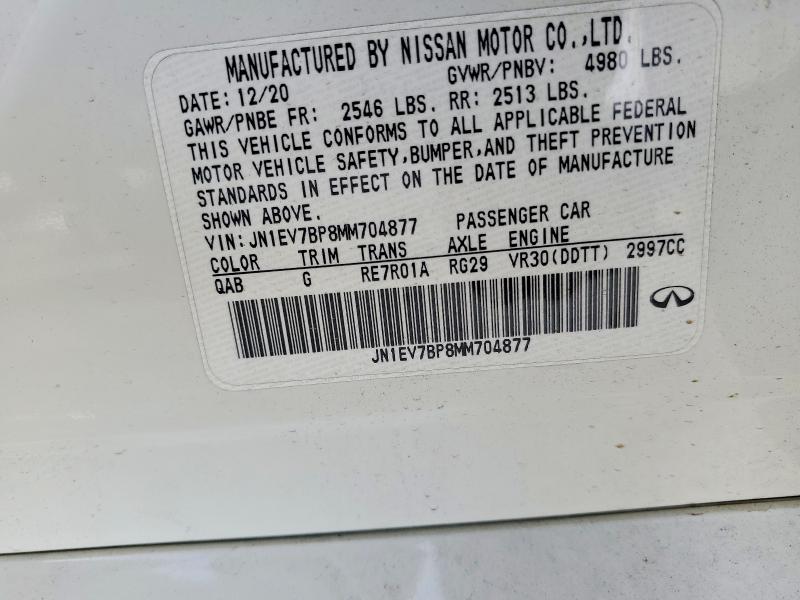 2021 Infiniti Q50 მანქანა იყიდება აუქციონზე, vin: JN1EV7BP8MM704877, აუქციონის ნომერი: 75253395