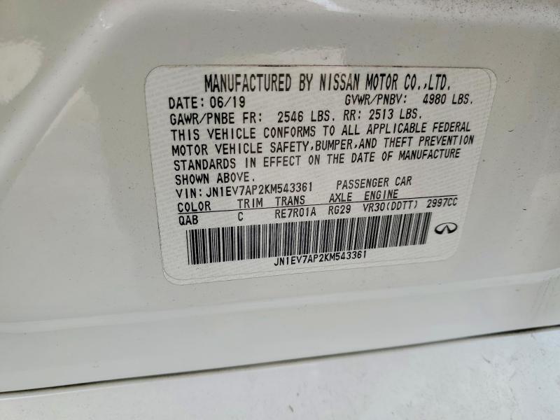 77827215 :رقم المزاد ، JN1EV7AP2KM543361 vin ، 2019 Infiniti Q50 مزاد بيع