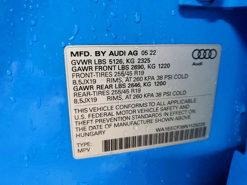 Продаж на аукціоні авто 2022 Audi Q3, vin: WA1EECF39N1128226, номер лоту: 76947235