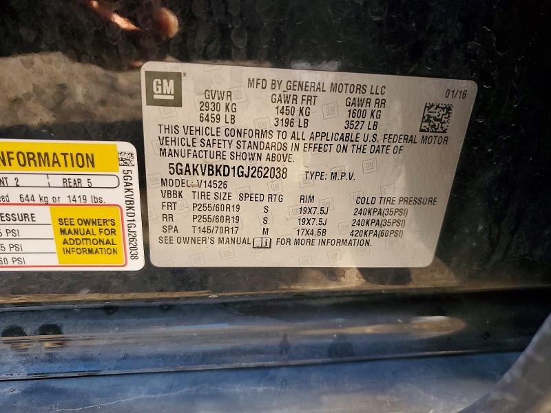Продаж на аукціоні авто 2016 Buick Enclave, vin: 5GAKVBKD1GJ262038, номер лоту: 77629235