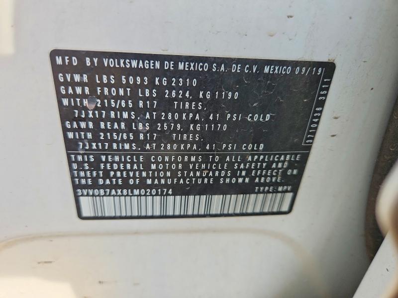 Продаж на аукціоні авто 2020 Volkswagen Tiguan, vin: 3VV0B7AX8LM020174, номер лоту: 76801835