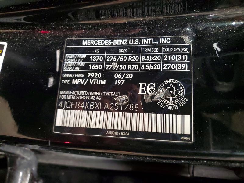 Aukcja sprzedaży 2020 Mercedes-benz Gle, vin: 4JGFB4KBXLA251788, numer aukcji: 75896575