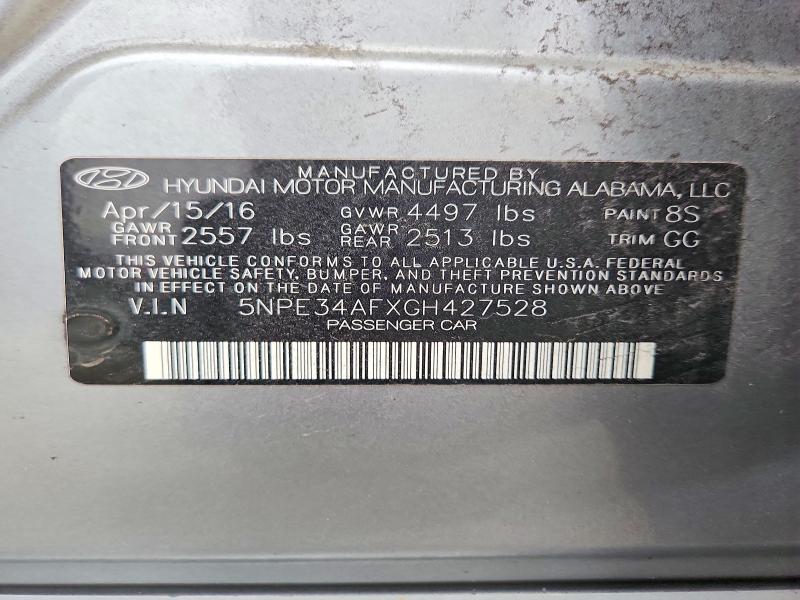 2016 Hyundai Sonata მანქანა იყიდება აუქციონზე, vin: 5NPE34AFXGH427528, აუქციონის ნომერი: 79079165