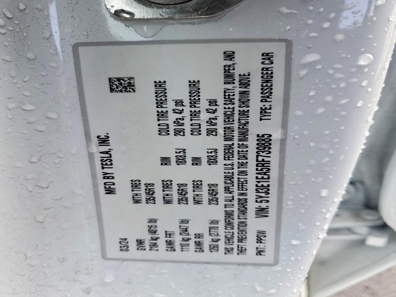 Aukcja sprzedaży 2024 Tesla Model 3, vin: 5YJ3E1EA5RF739885, numer aukcji: 76487575
