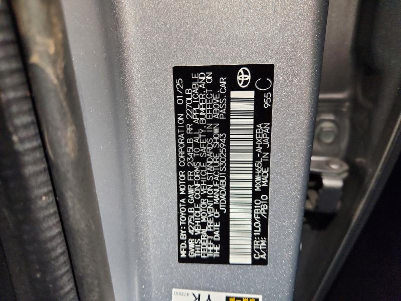 2025 Toyota Prius მანქანა იყიდება აუქციონზე, vin: JTDADABU1S3025943, აუქციონის ნომერი: 78468065