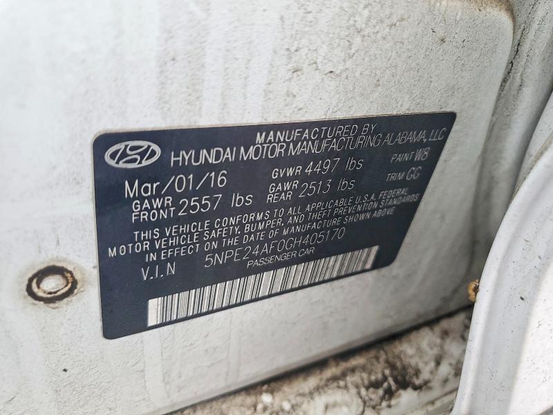 2016 Hyundai Sonata მანქანა იყიდება აუქციონზე, vin: 5NPE24AF0GH405170, აუქციონის ნომერი: 77863205