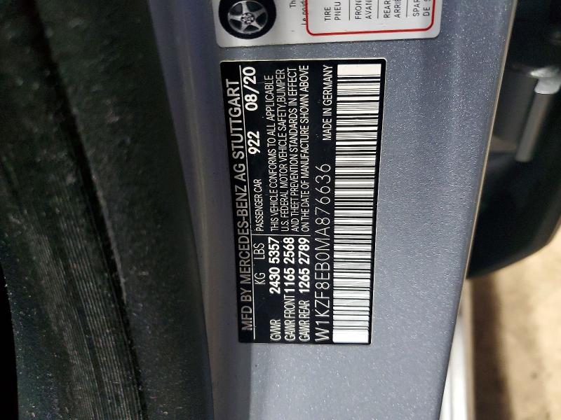 Продаж на аукціоні авто 2021 Mercedes-benz E, vin: W1KZF8EB0MA876636, номер лоту: 79190765