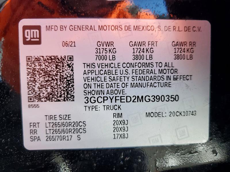 Продаж на аукціоні авто 2021 Chevrolet Silverado, vin: 3GCPYFED2MG390350, номер лоту: 78132625