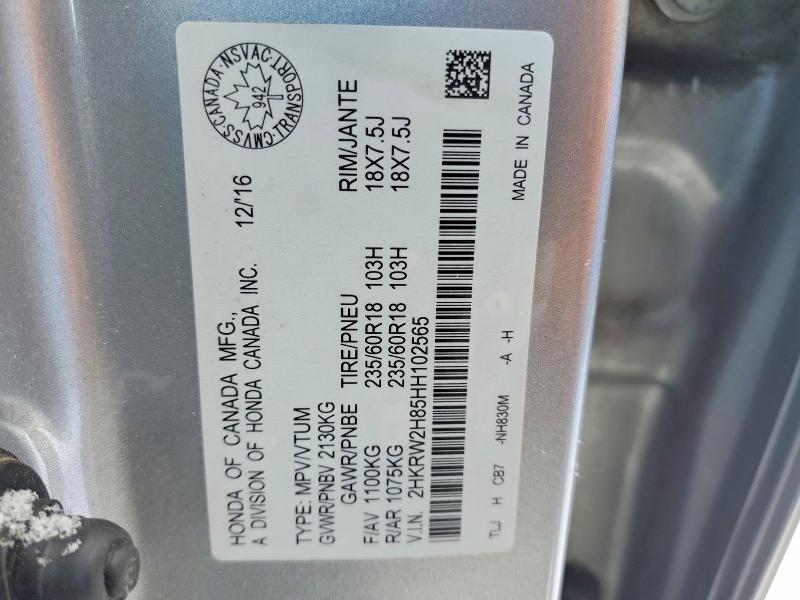 75263415 :رقم المزاد ، 2HKRW2H85HH102565 vin ، 2017 Honda Cr-v مزاد بيع