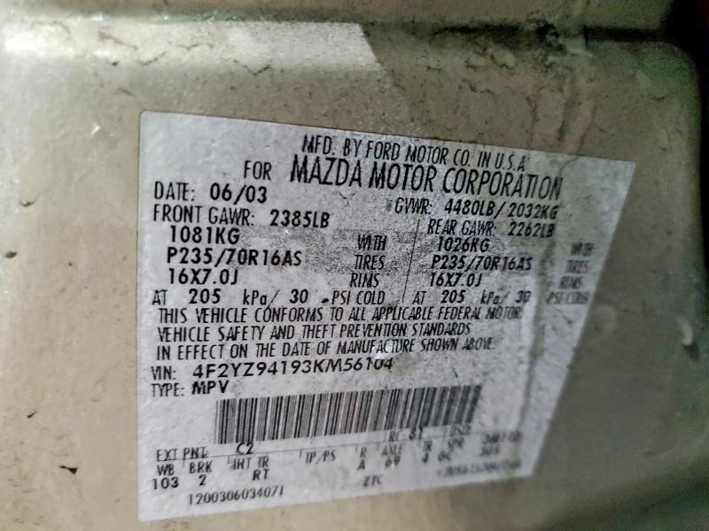 Aukcja sprzedaży 2003 Mazda Tribute, vin: 4F2YZ94193KM56104, numer aukcji: 76049125