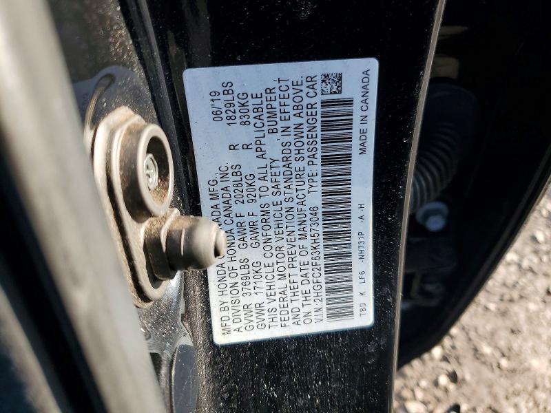 77683575 :رقم المزاد ، 2HGFC2F63KH573046 vin ، 2019 Honda Civic مزاد بيع
