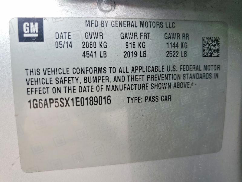 75533495 :رقم المزاد ، 1G6AP5SX1E0189016 vin ، 2014 Cadillac Cts مزاد بيع