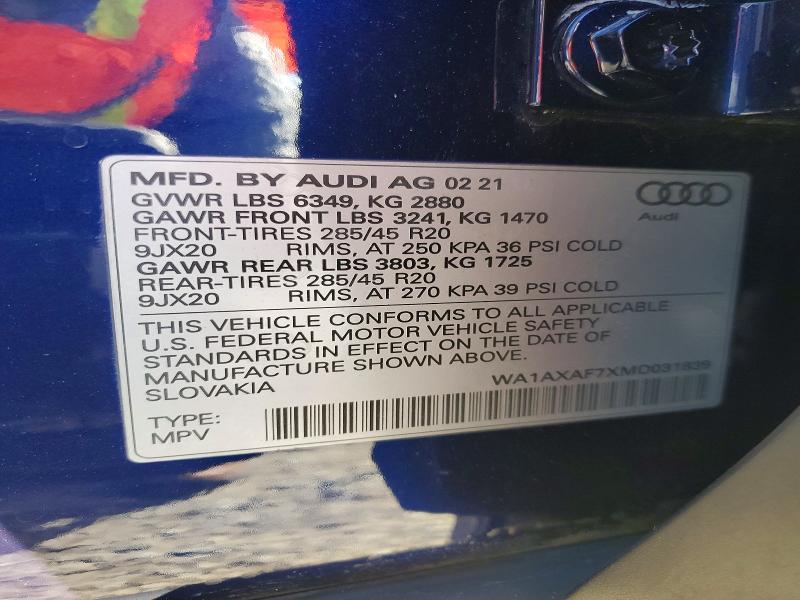 Продажа на аукционе авто 2021 Audi Q7, vin: WA1AXAF7XMD031839, номер лота: 77583985