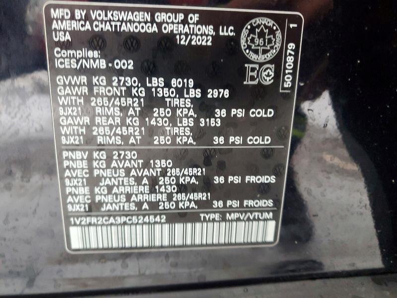 2023 Volkswagen Atlas მანქანა იყიდება აუქციონზე, vin: 1V2FR2CA3PC524542, აუქციონის ნომერი: 74369965