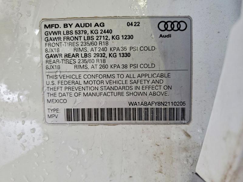 Продаж на аукціоні авто 2022 Audi Q5, vin: WA1ABAFY8N2110205, номер лоту: 76746015
