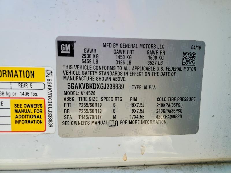 Aukcja sprzedaży 2016 Buick Enclave, vin: 5GAKVBKDXGJ338839, numer aukcji: 78984275