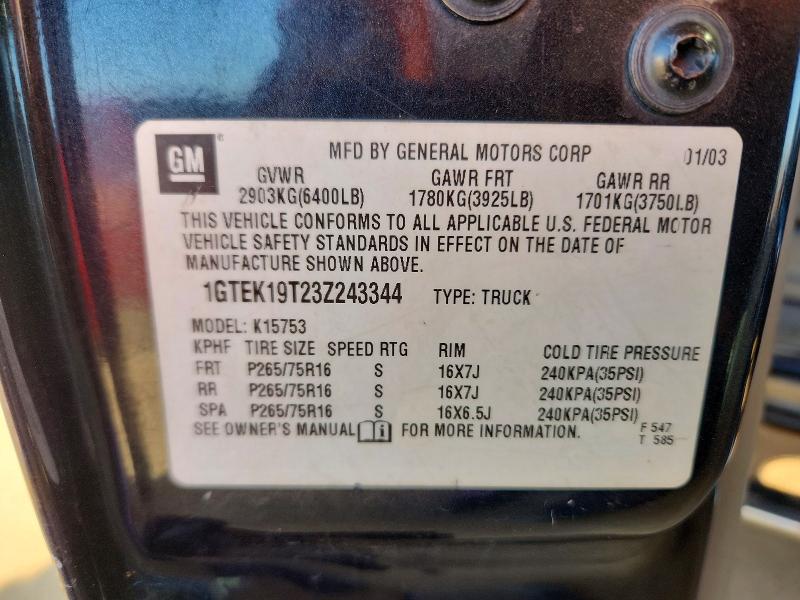 Aukcja sprzedaży 2003 Gmc New Sierra, vin: 1GTEK19T23Z243344, numer aukcji: 76123425