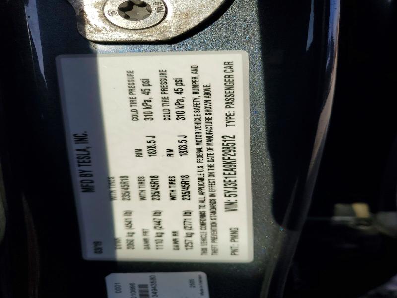 Aukcja sprzedaży 2019 Tesla Model 3, vin: 5YJ3E1EA9KF298512, numer aukcji: 79228675