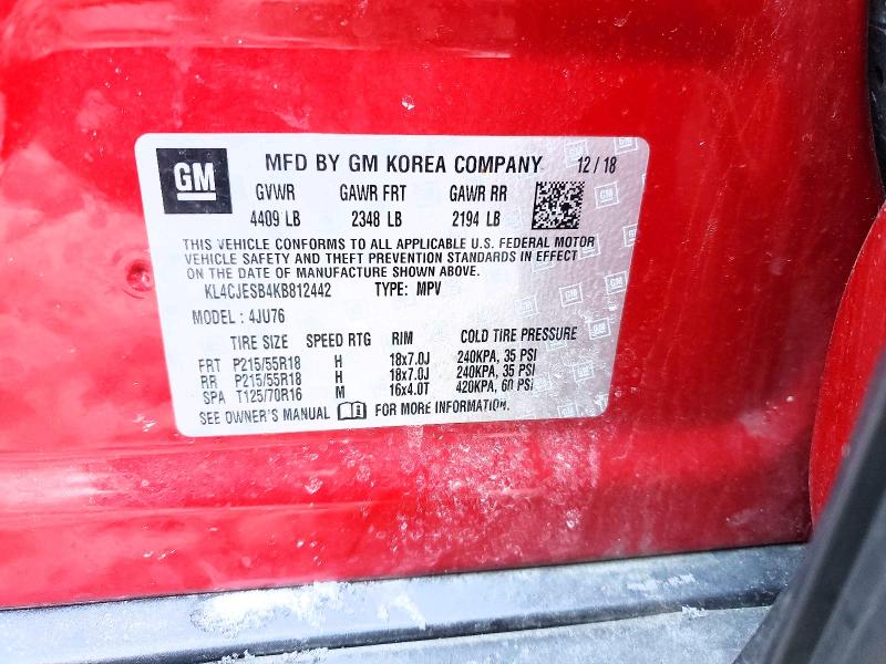 76578515 :رقم المزاد ، KL4CJESB4KB812442 vin ، 2019 Buick Encore مزاد بيع