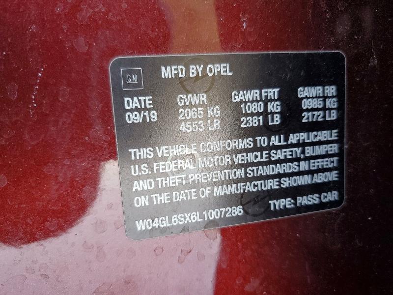 74636735 :رقم المزاد ، W04GL6SX6L1007286 vin ، 2020 Buick Regal مزاد بيع