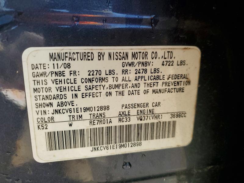 Aukcja sprzedaży 2009 Infiniti G37 Sedan, vin: JNKCV61E19M012898, numer aukcji: 76615345