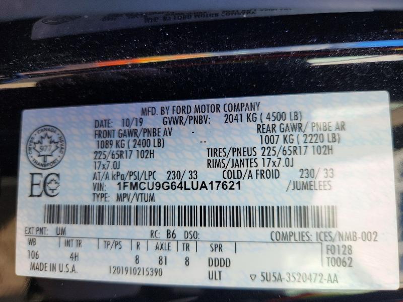 Продажа на аукционе авто 2020 Ford Escape Se, vin: 1FMCU9G64LUA17621, номер лота: 75771775
