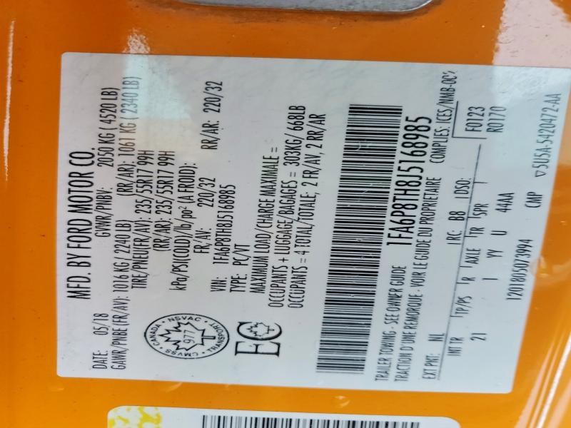 Продажа на аукционе авто 2018 Ford Mustang, vin: 1FA6P8TH8J5168985, номер лота: 75391925