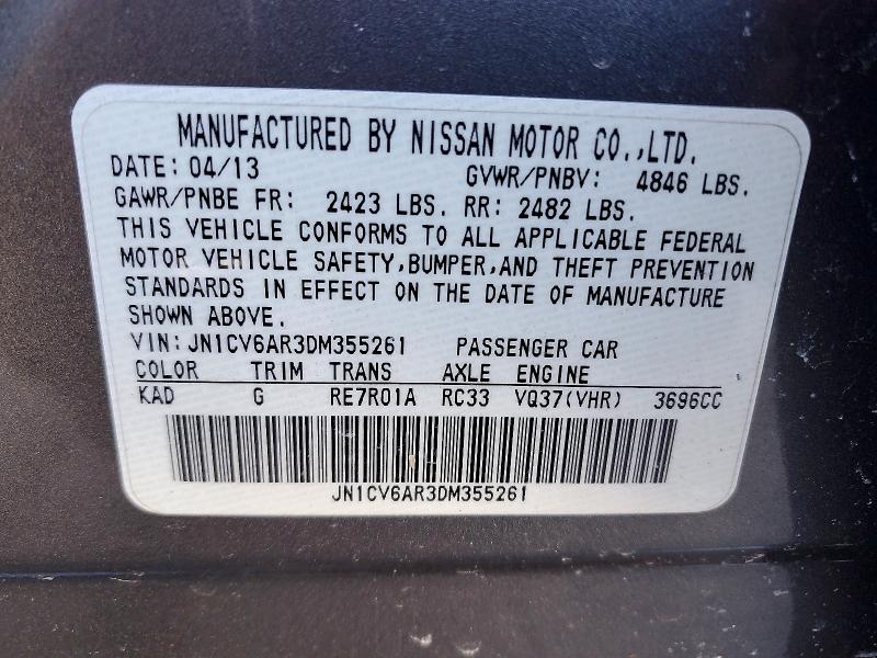 Aukcja sprzedaży 2013 Infiniti G37 Sedan, vin: JN1CV6AR3DM355261, numer aukcji: 78918365