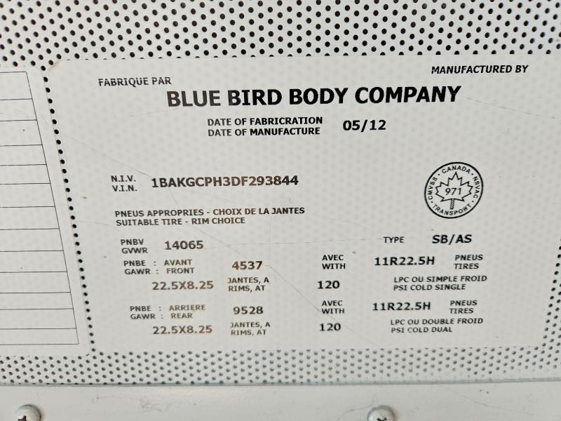 75966205 :رقم المزاد ، 1BAKGCPH3DF293844 vin ، 2013 Blubird School Bus / Transit Bus مزاد بيع