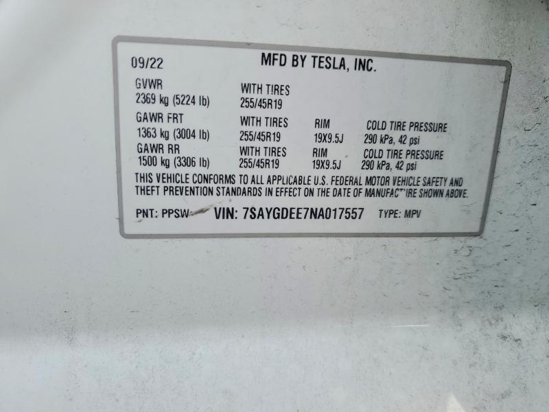 Aukcja sprzedaży 2022 Tesla Model Y, vin: 7SAYGDEE7NA017557, numer aukcji: 78097595