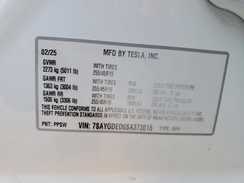 76217545 :رقم المزاد ، 7SAYGDED6SA373016 vin ، 2025 Tesla Model Y مزاد بيع