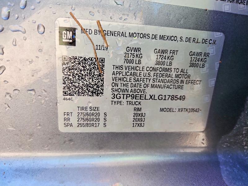2020 Gmc Sierra მანქანა იყიდება აუქციონზე, vin: 3GTP9EELXLG178549, აუქციონის ნომერი: 77192785
