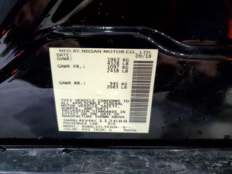 75404825 :رقم المزاد ، 1N4BL4EV4KC112688 vin ، 2019 Nissan Altima مزاد بيع