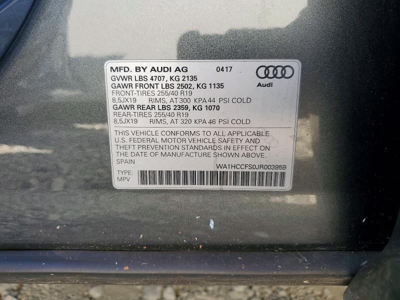75640505 :رقم المزاد ، WA1HCCFS0JR003959 vin ، 2018 Audi Q3 مزاد بيع