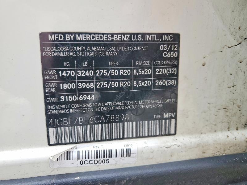 Aukcja sprzedaży 2012 Mercedes-benz Gl, vin: 4JGBF7BE6CA788981, numer aukcji: 78966555