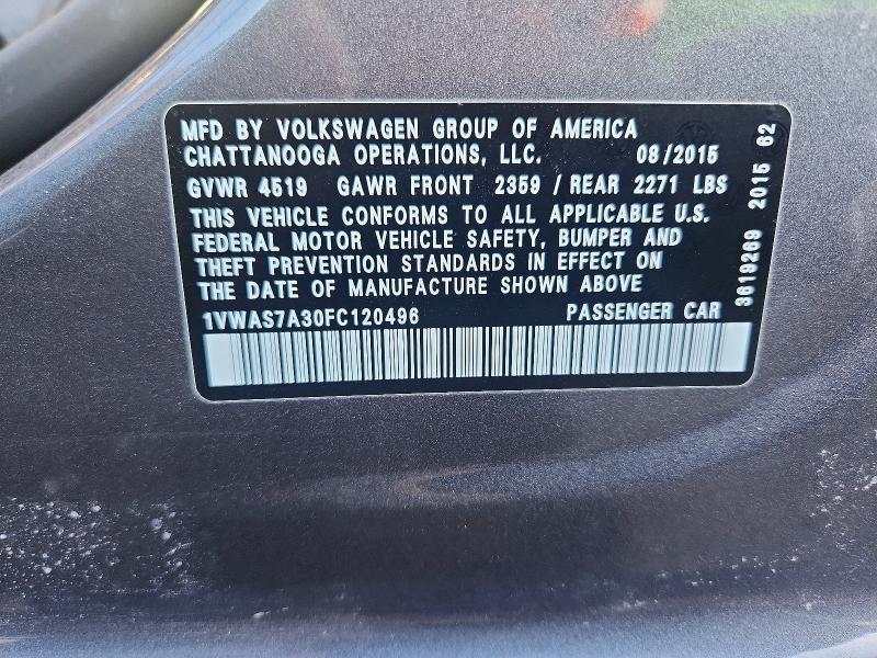 Продаж на аукціоні авто 2015 Volkswagen Passat, vin: 1VWAS7A30FC120496, номер лоту: 76163695
