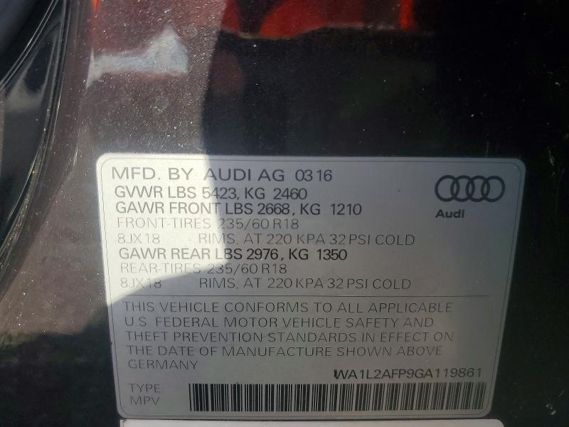 2016 Audi Q5 მანქანა იყიდება აუქციონზე, vin: WA1L2AFP9GA119861, აუქციონის ნომერი: 75766775