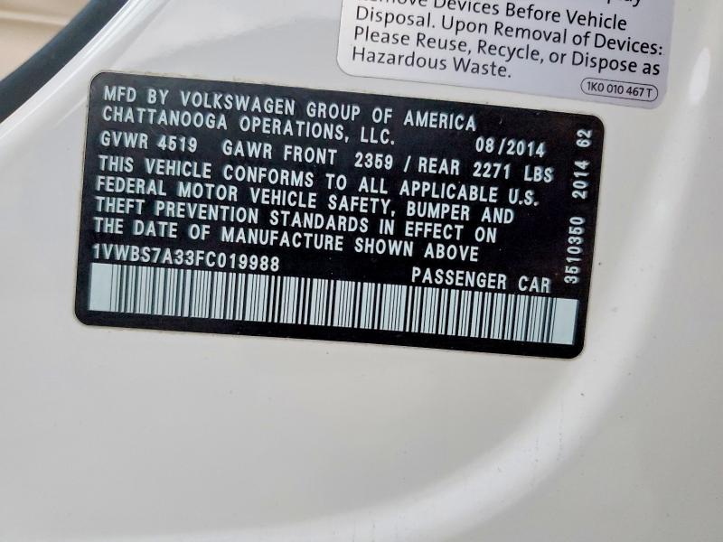 Aukcja sprzedaży 2015 Volkswagen Passat, vin: 1VWBS7A33FC019988, numer aukcji: 79005445