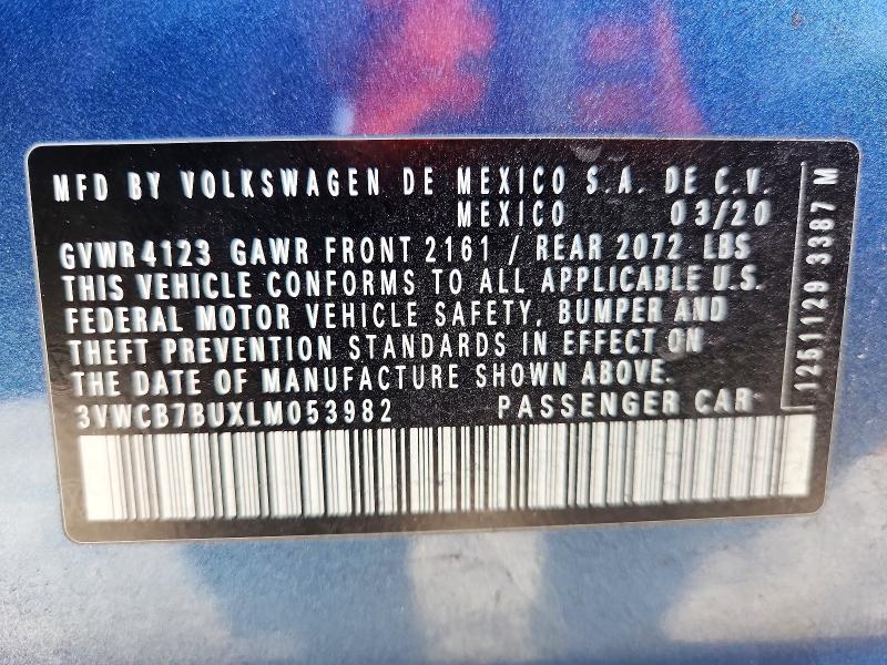 2020 Volkswagen Jetta მანქანა იყიდება აუქციონზე, vin: 3VWCB7BUXLM053982, აუქციონის ნომერი: 76530495