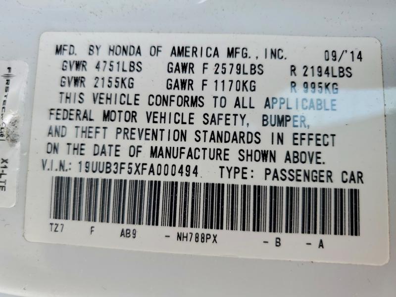 2015 Acura Tlx მანქანა იყიდება აუქციონზე, vin: 19UUB3F5XFA000494, აუქციონის ნომერი: 76728075