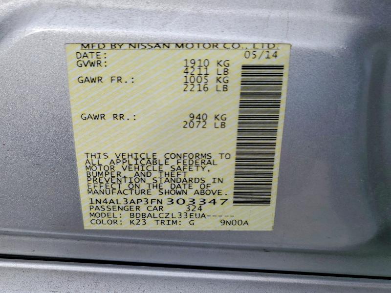 Auction sale of the 2015 Nissan Altima, vin: 1N4AL3AP3FN303347, lot number: 75883475